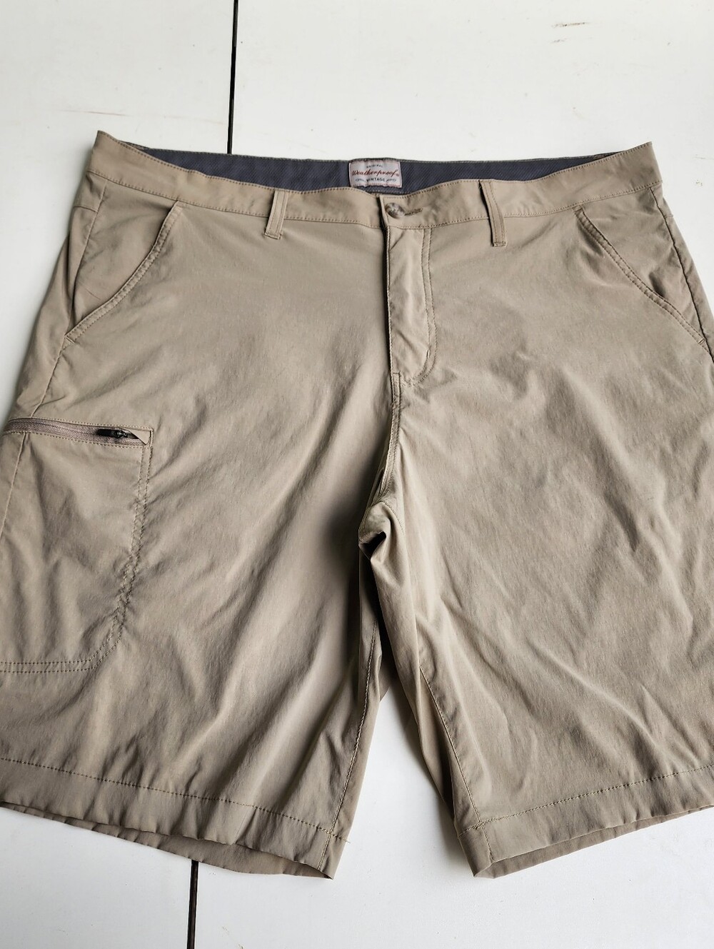 Weatherproof Vintage Men's Chino Short Tan Slash Pockets Nylon Regular Fit Sz 40